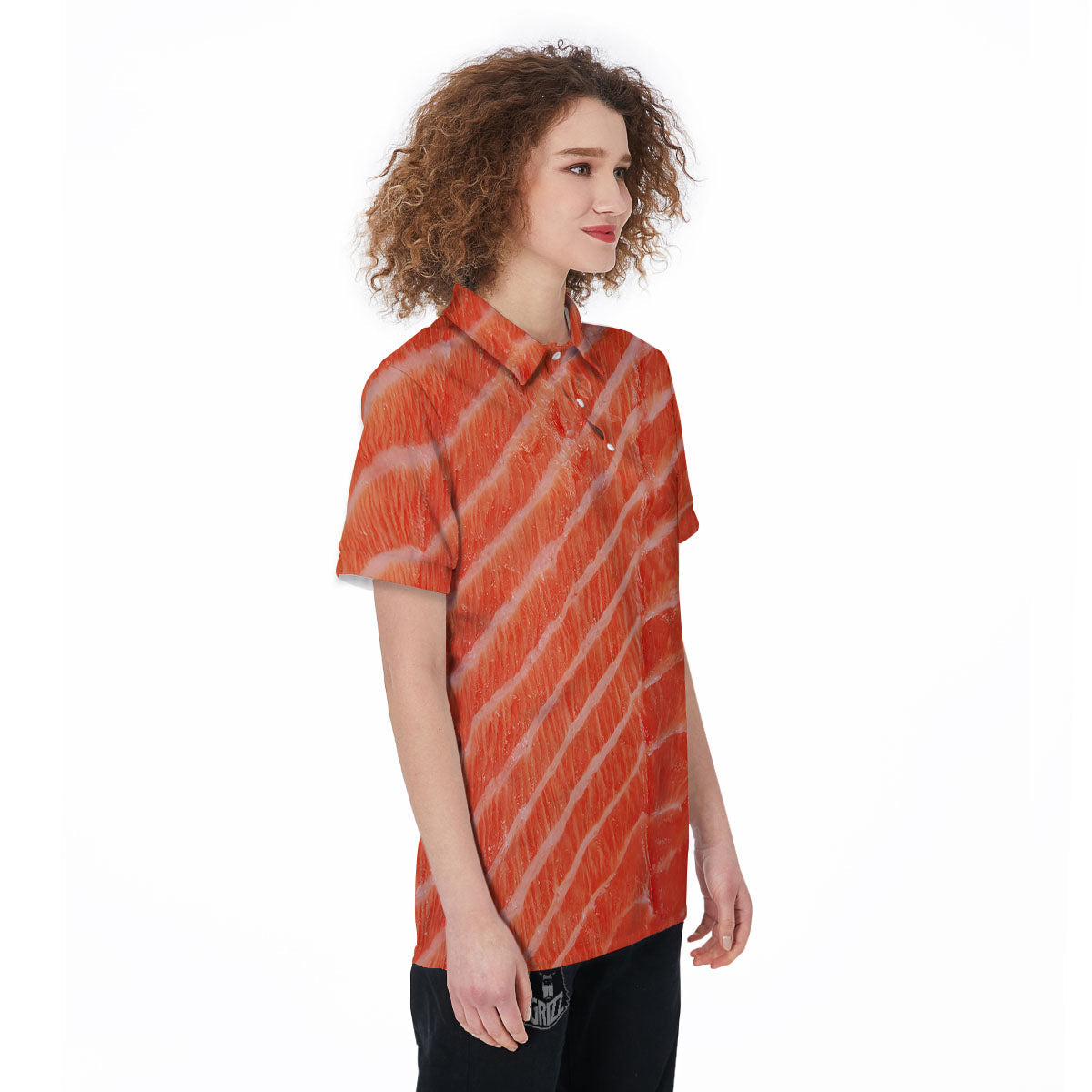 Texture Salmon Print Women's Golf Shirts-grizzshop