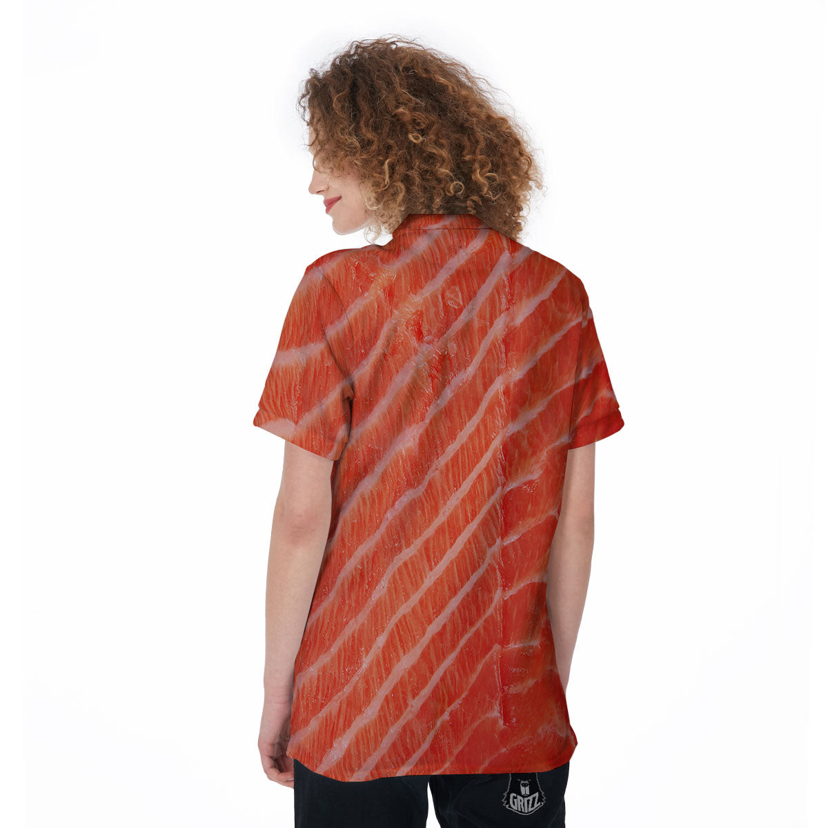 Texture Salmon Print Women's Golf Shirts-grizzshop