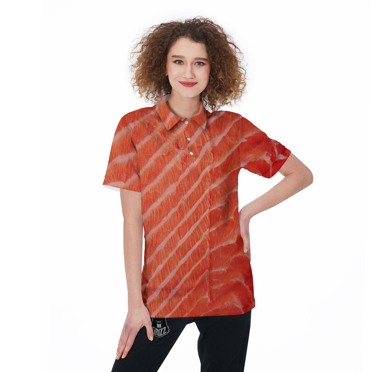 Texture Salmon Print Women's Golf Shirts-grizzshop