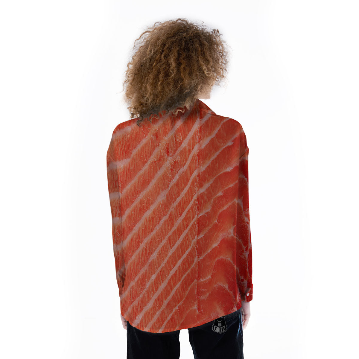 Texture Salmon Print Women's Long Sleeve Shirts-grizzshop