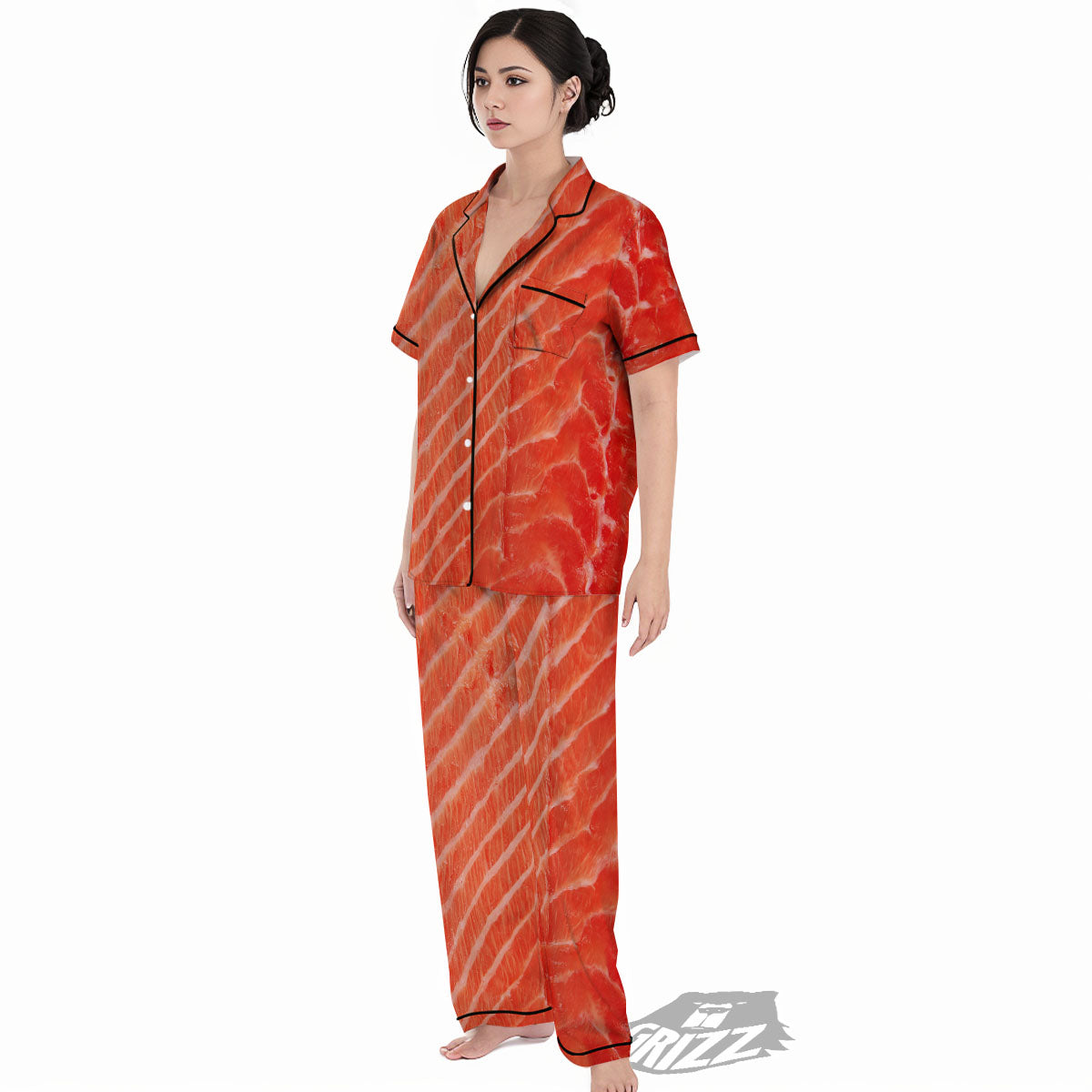 Texture Salmon Print Women's Pajamas Set-grizzshop