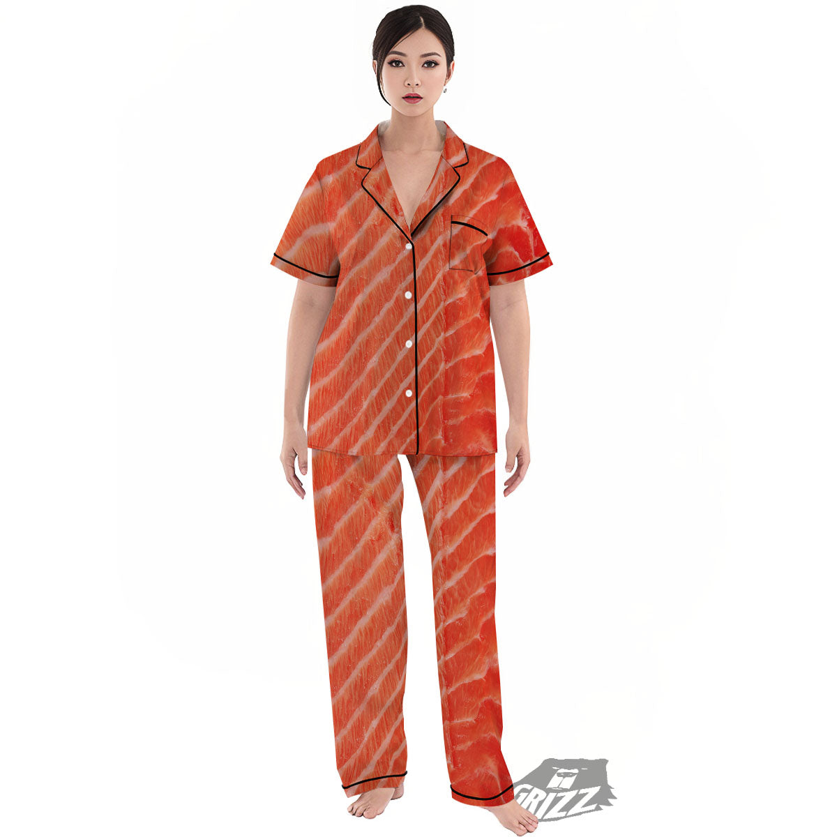 Texture Salmon Print Women's Pajamas Set-grizzshop