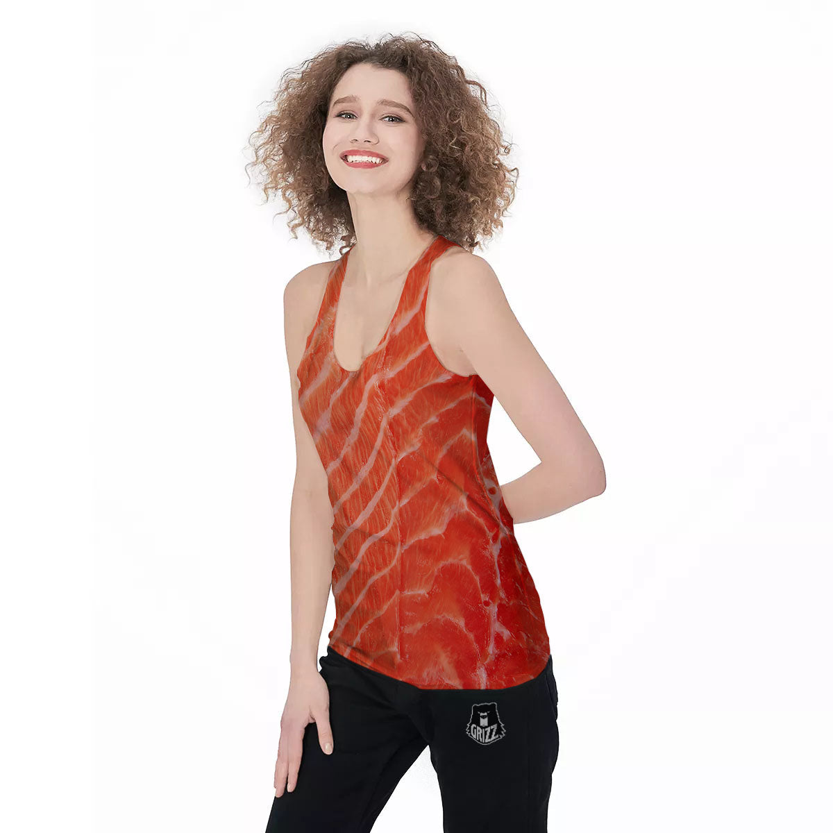 Texture Salmon Print Women's Racerback Tank Top-grizzshop