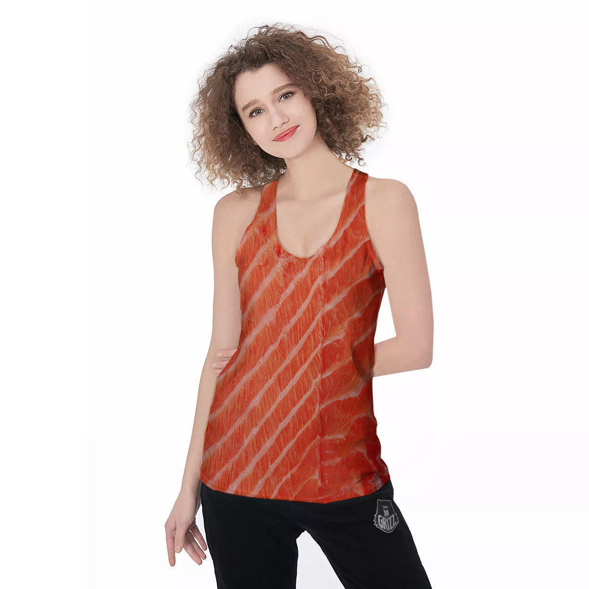 Texture Salmon Print Women's Racerback Tank Top-grizzshop