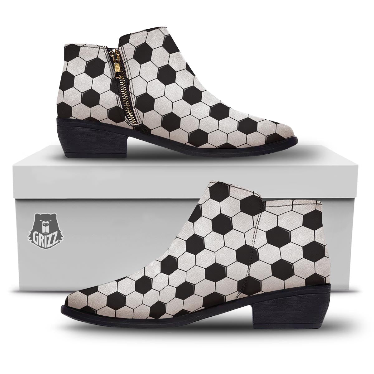 Texture Soccer Ball Print Pattern Ankle Boots-grizzshop