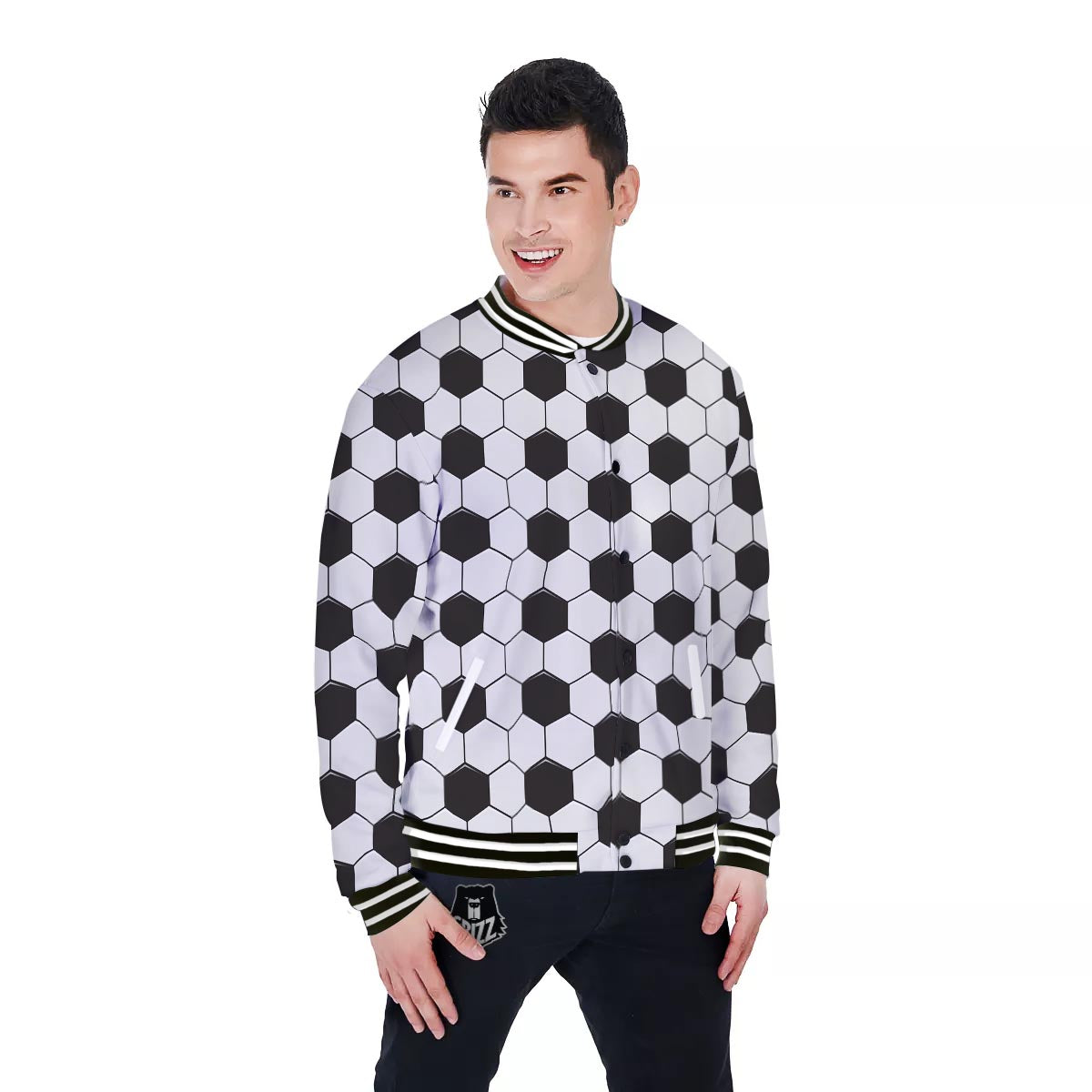 Texture Soccer Ball Print Pattern Baseball Jacket-grizzshop