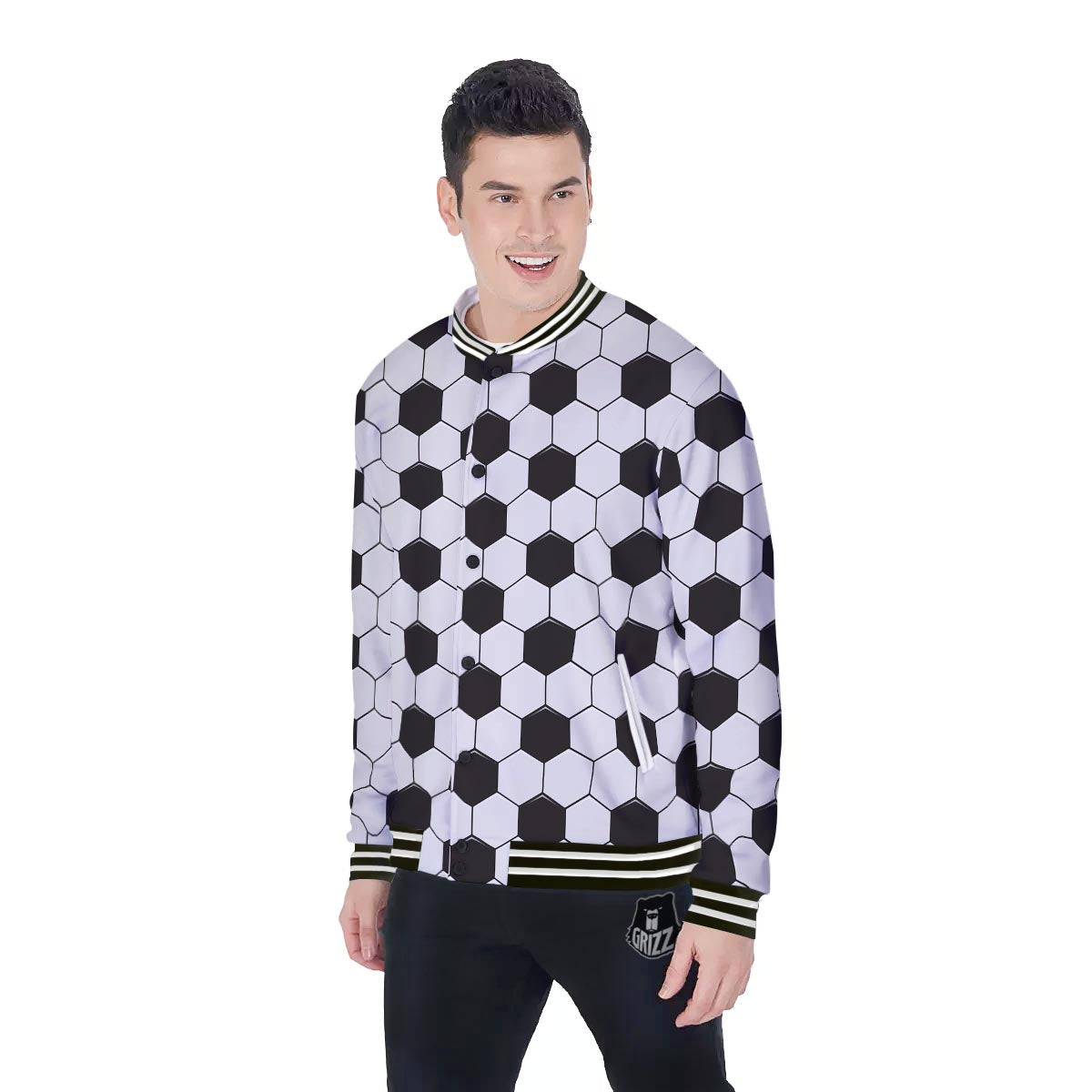 Texture Soccer Ball Print Pattern Baseball Jacket-grizzshop