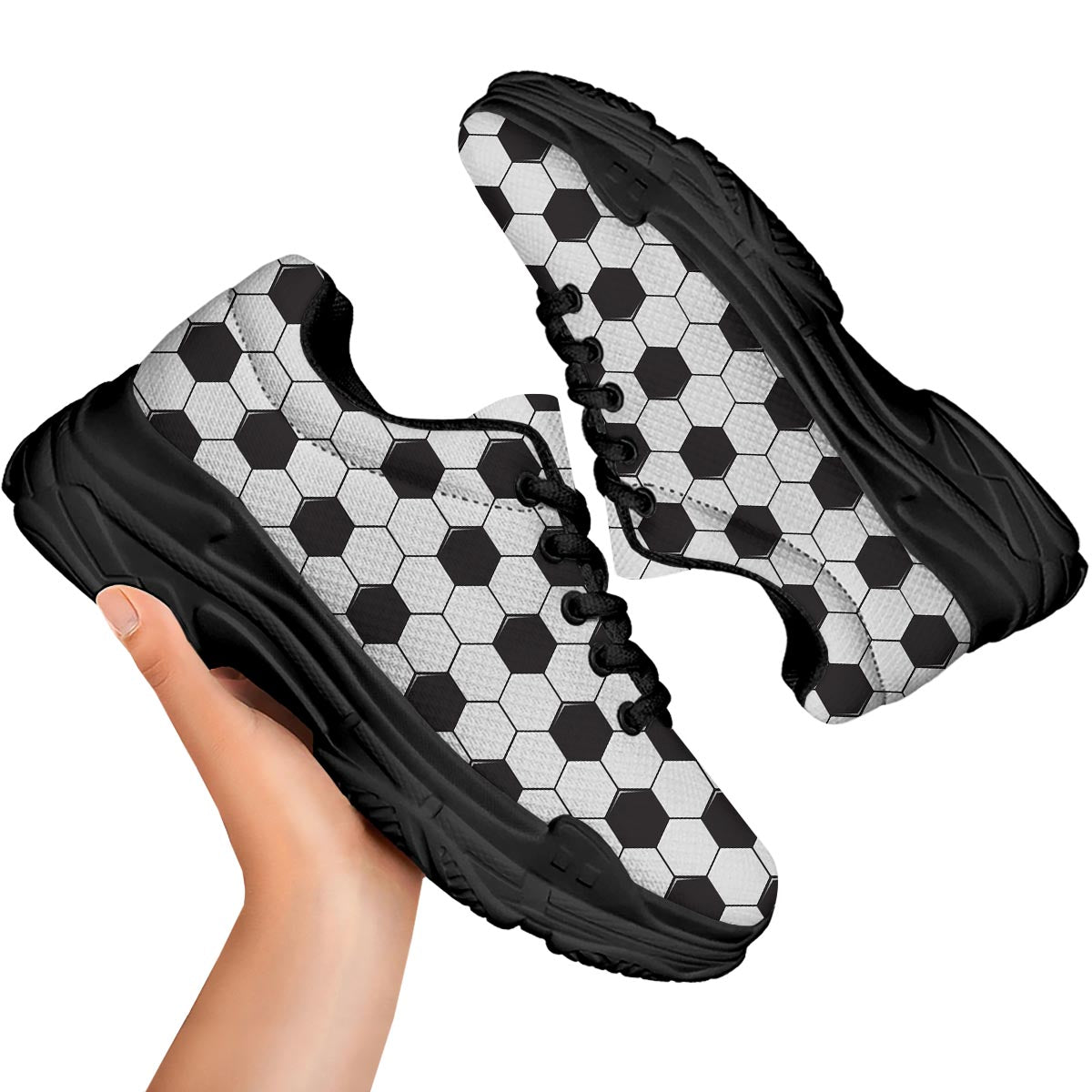 Texture Soccer Ball Print Pattern Black Chunky Shoes-grizzshop