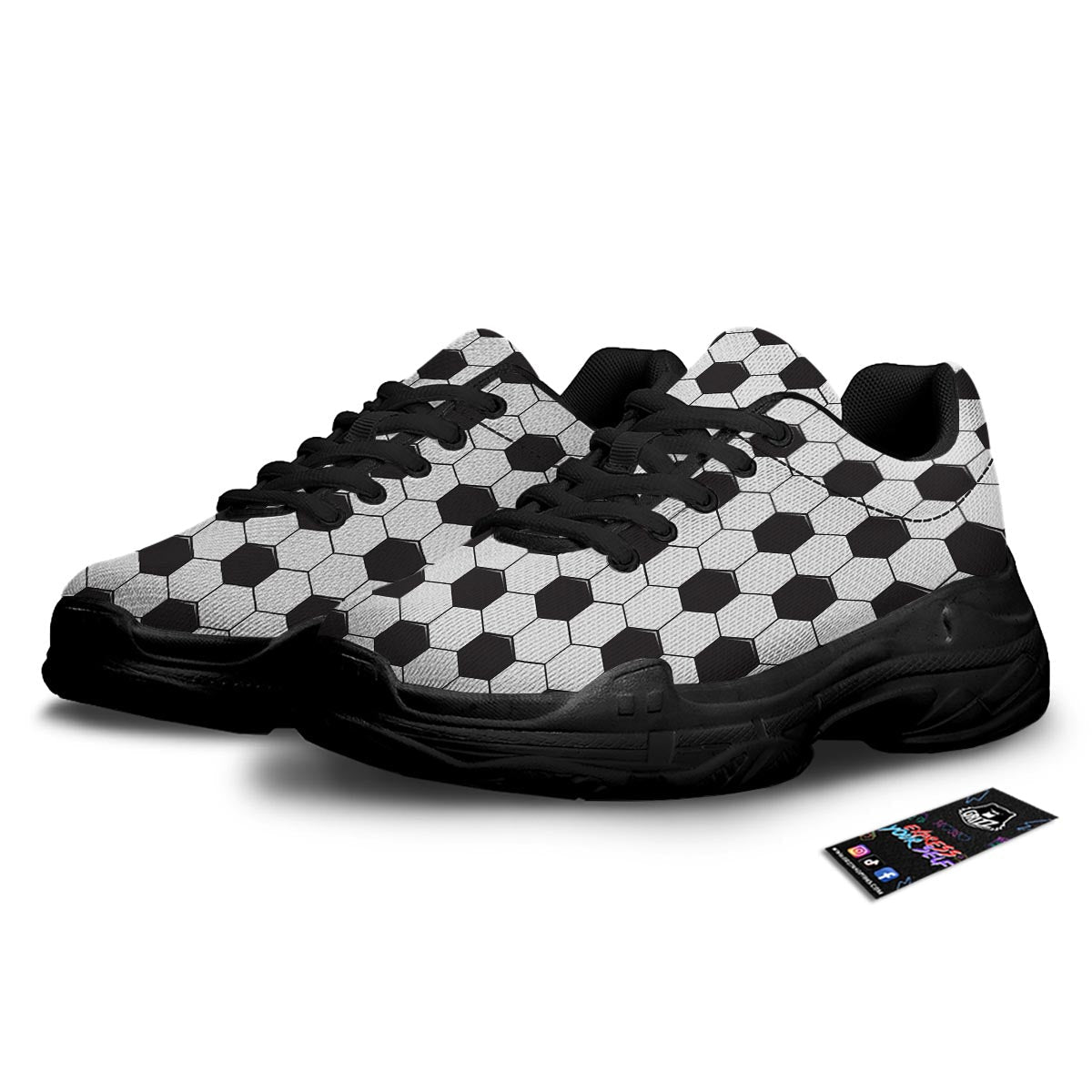 Texture Soccer Ball Print Pattern Black Chunky Shoes-grizzshop