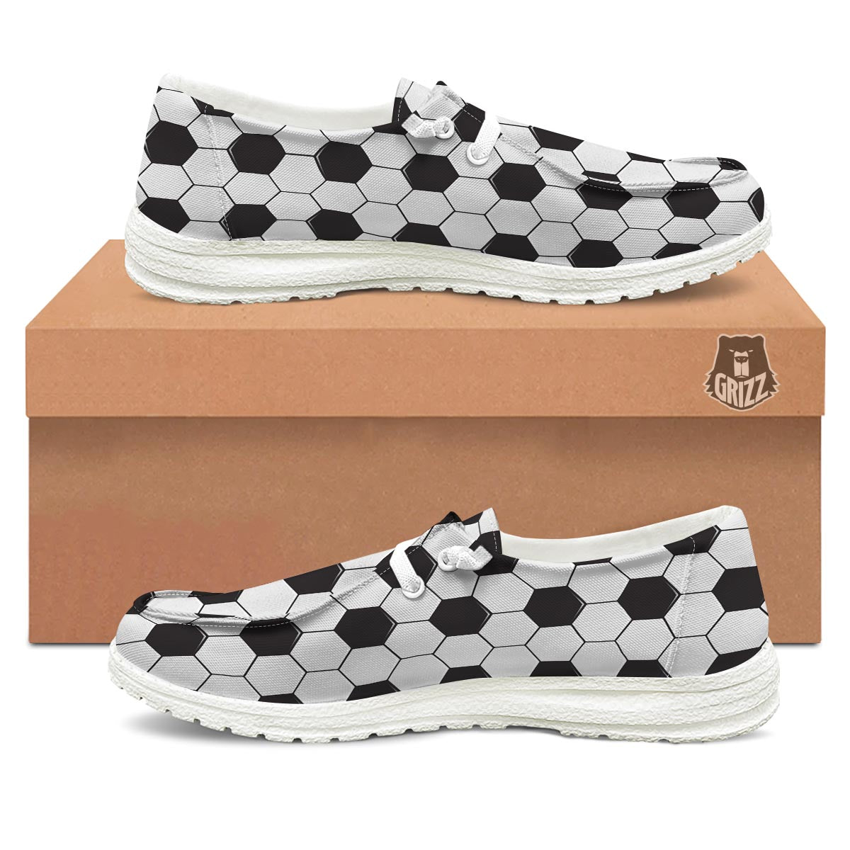 Texture Soccer Ball Print Pattern Black Loafers-grizzshop