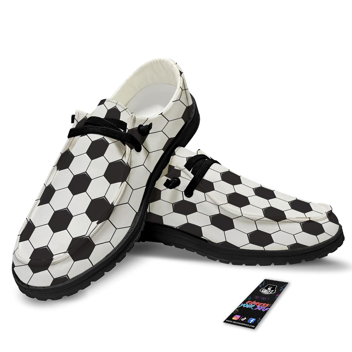 Texture Soccer Ball Print Pattern Black Loafers-grizzshop
