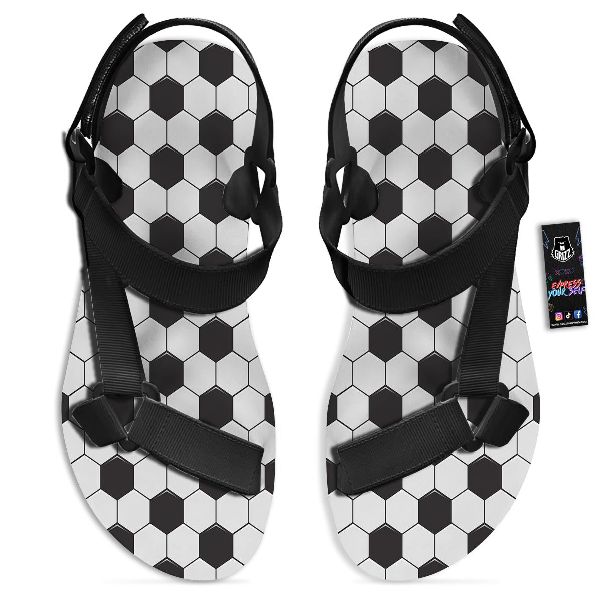 Texture Soccer Ball Print Pattern Black Open Toe Sandals-grizzshop