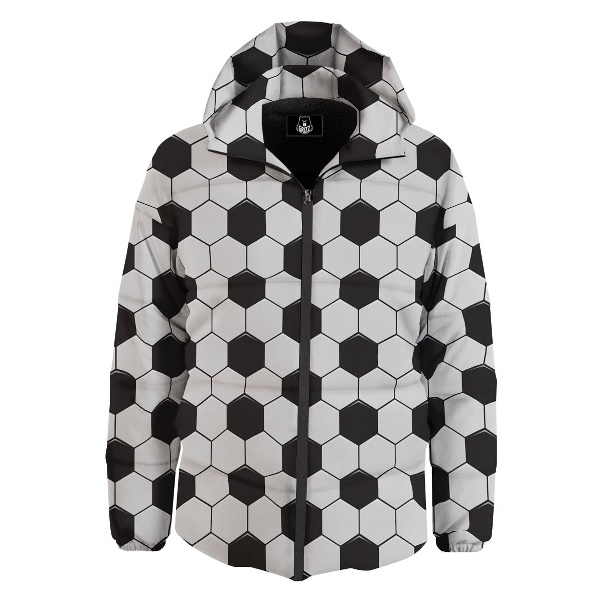 Texture Soccer Ball Print Pattern Down Jacket-grizzshop