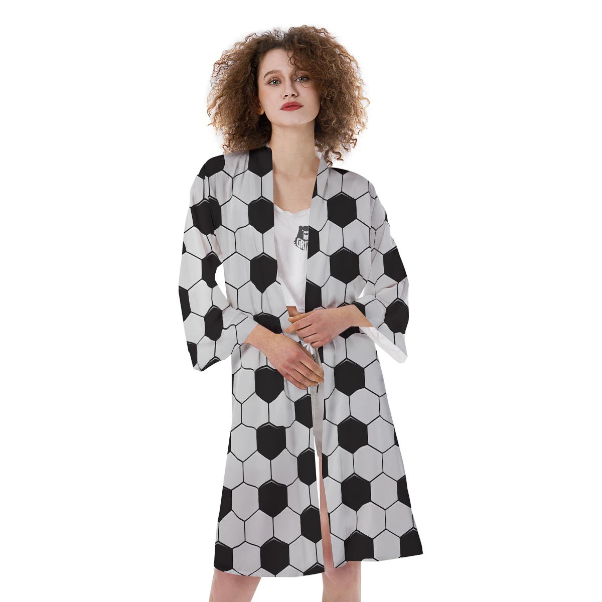 Texture Soccer Ball Print Pattern Kimono-grizzshop