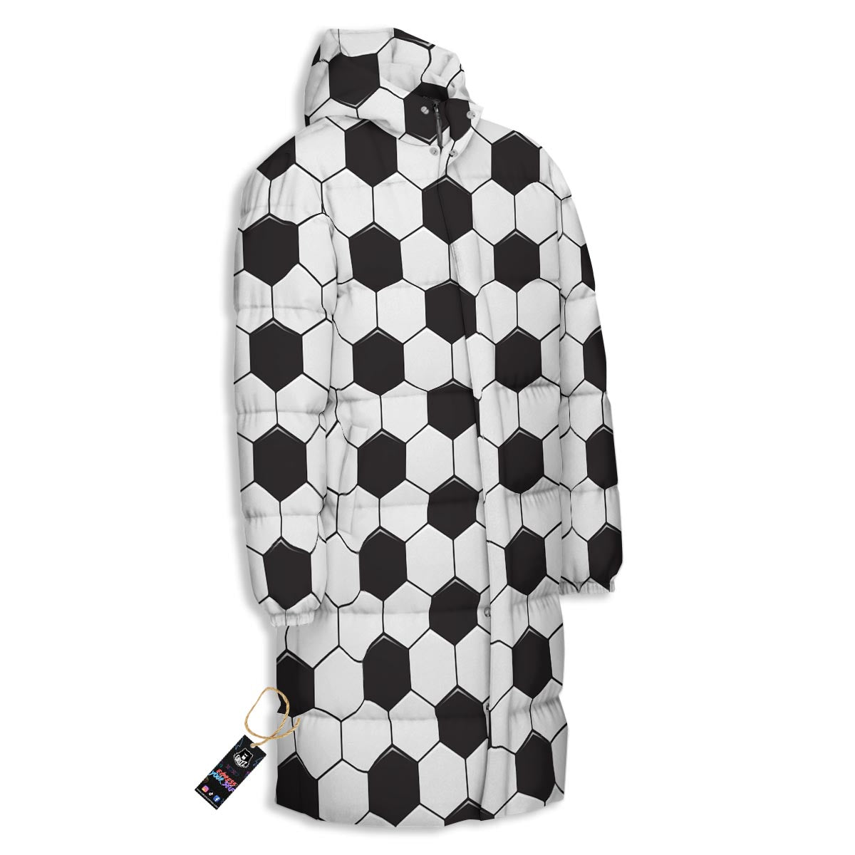Texture Soccer Ball Print Pattern Long Down Jacket-grizzshop