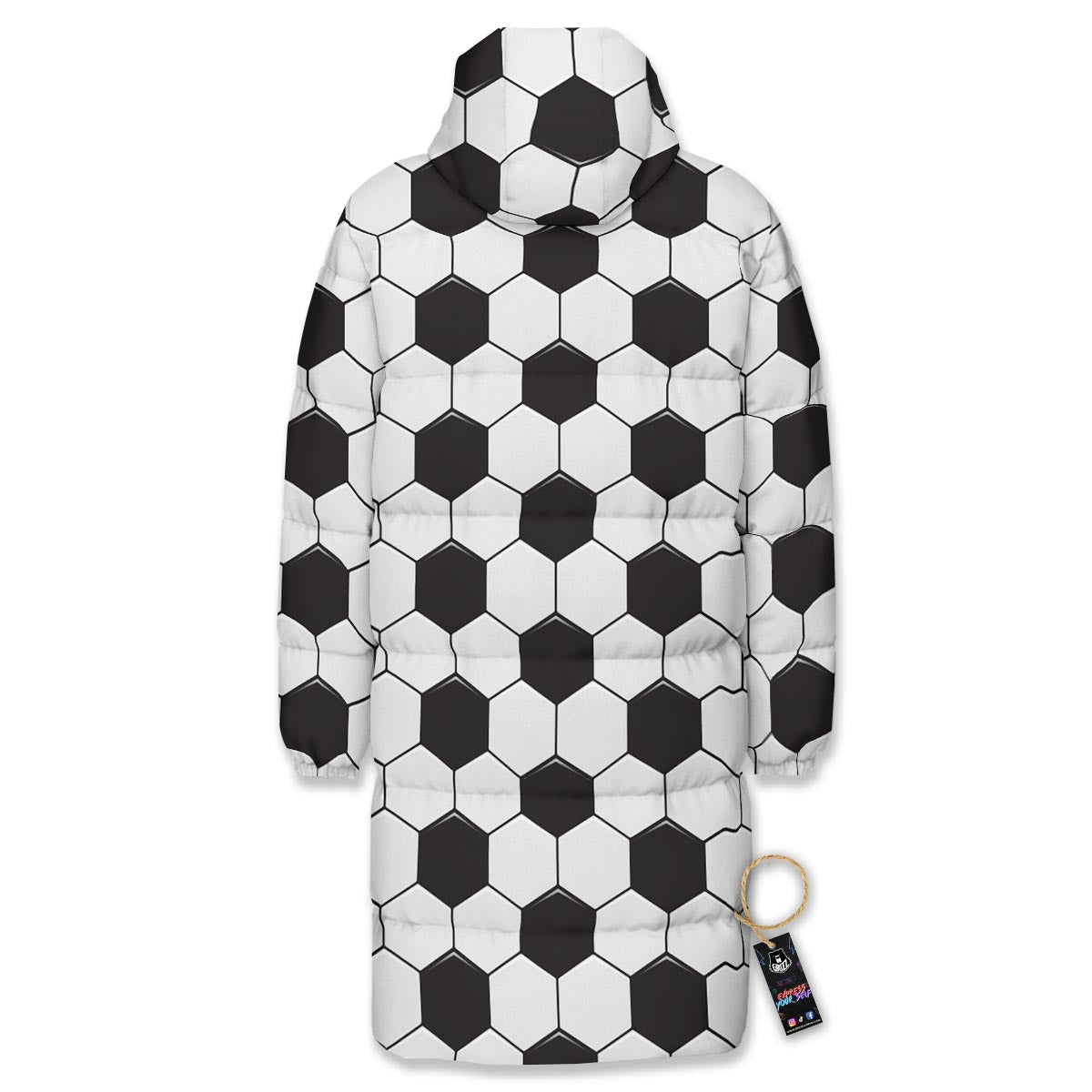 Texture Soccer Ball Print Pattern Long Down Jacket-grizzshop