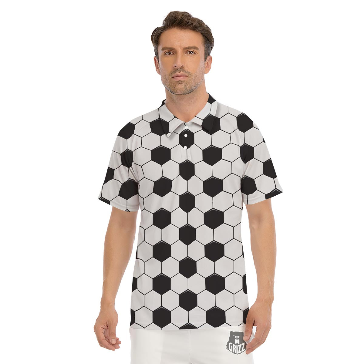 Texture Soccer Ball Print Pattern Men's Golf Shirts-grizzshop