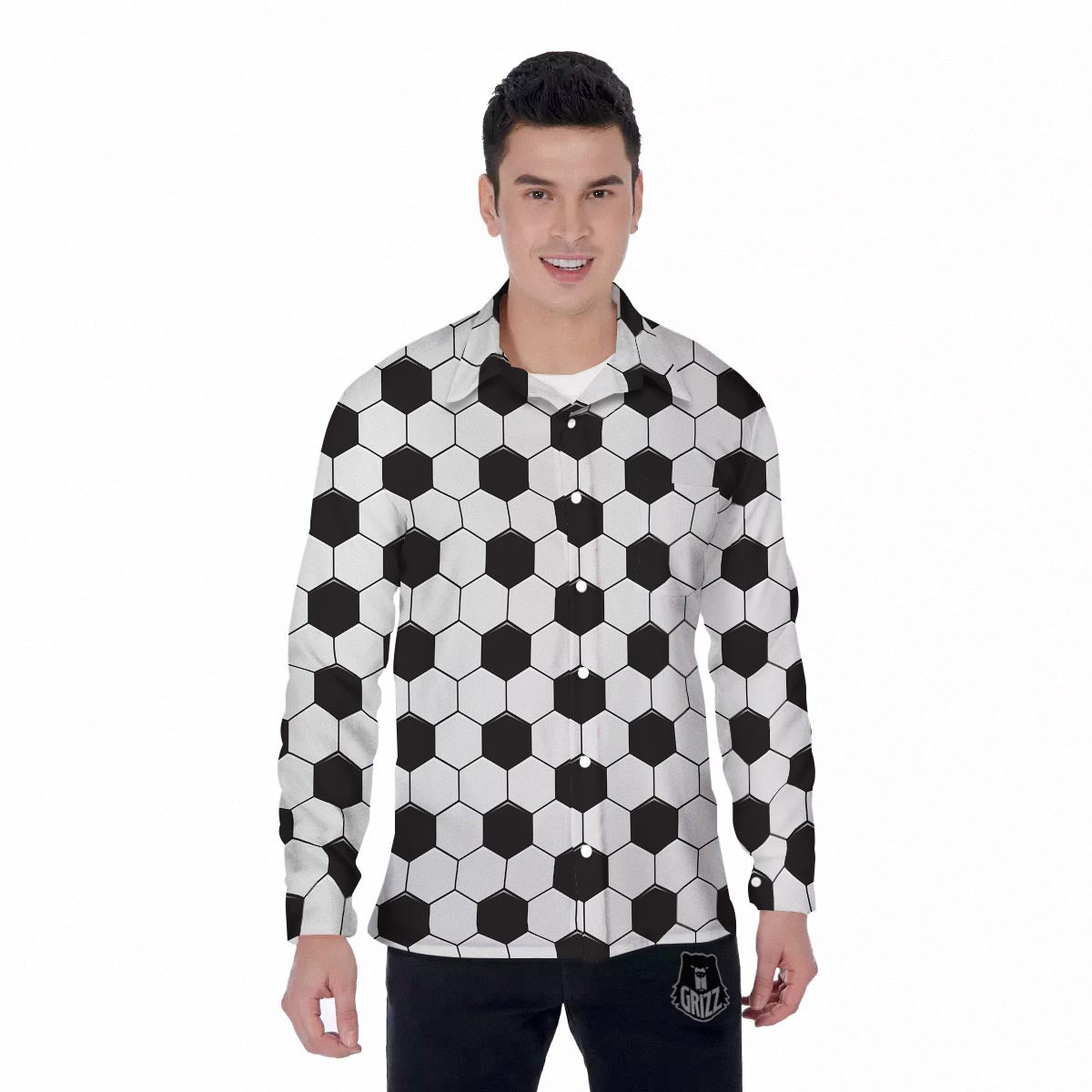 Texture Soccer Ball Print Pattern Men's Long Sleeve Shirts-grizzshop