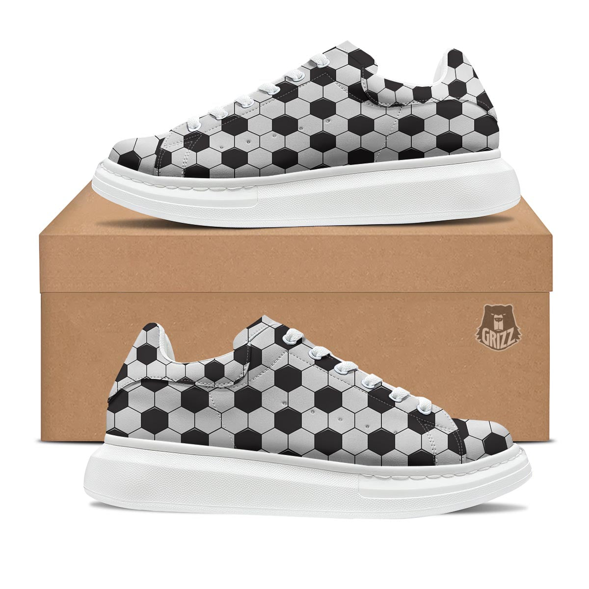 Texture Soccer Ball Print Pattern Platform Shoes-grizzshop