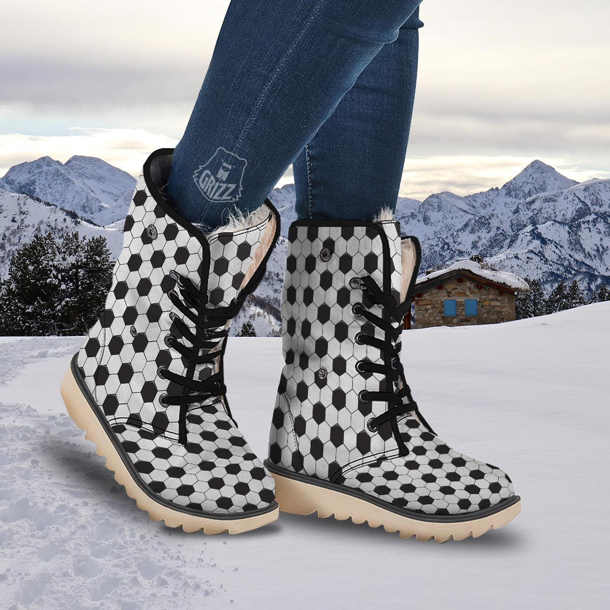 Texture Soccer Ball Print Pattern Snow Boots-grizzshop