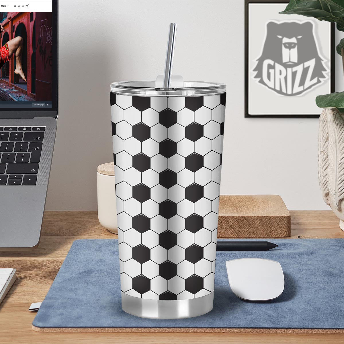 Texture Soccer Ball Print Pattern Tumbler-grizzshop