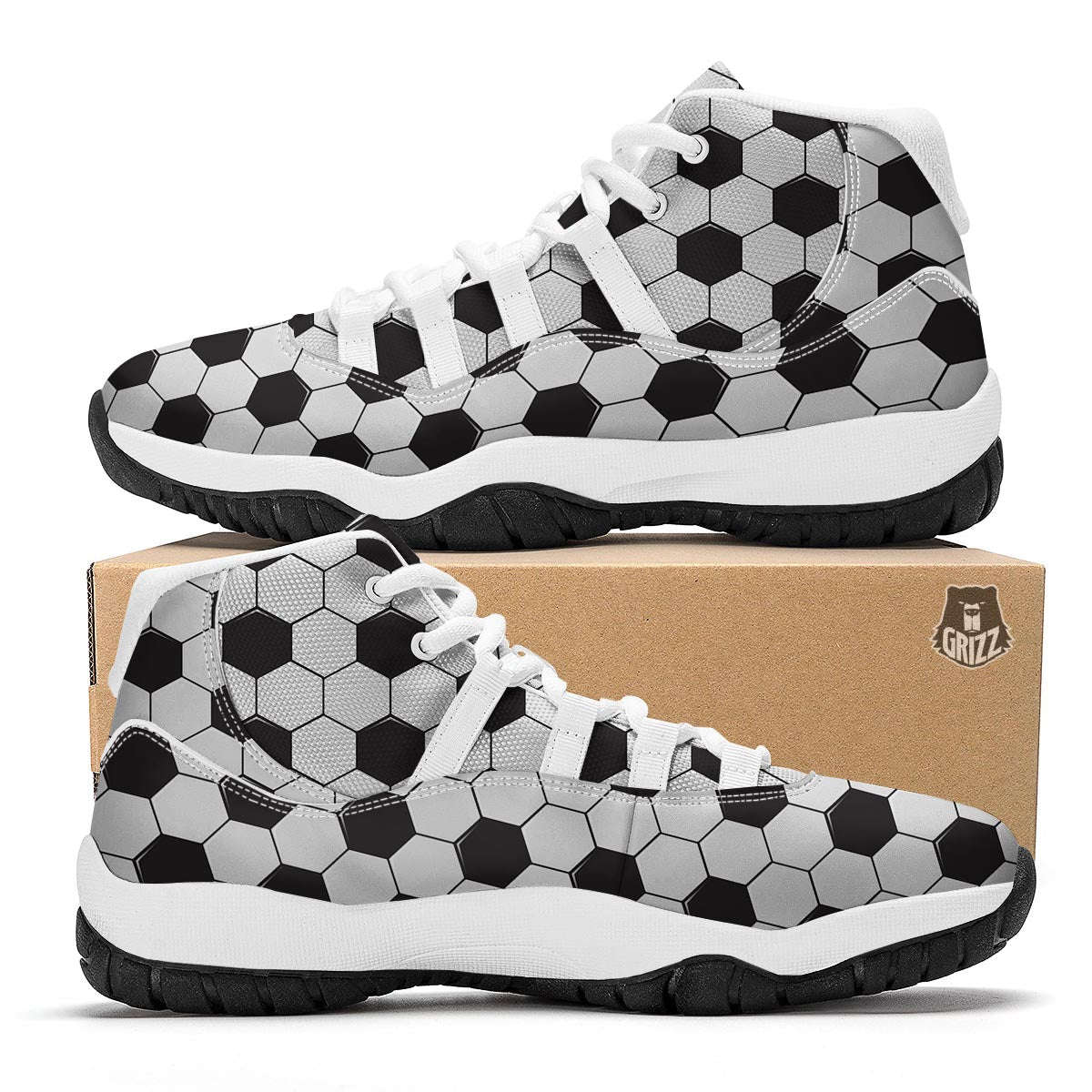 Texture Soccer Ball Print Pattern White Bball Shoes-grizzshop