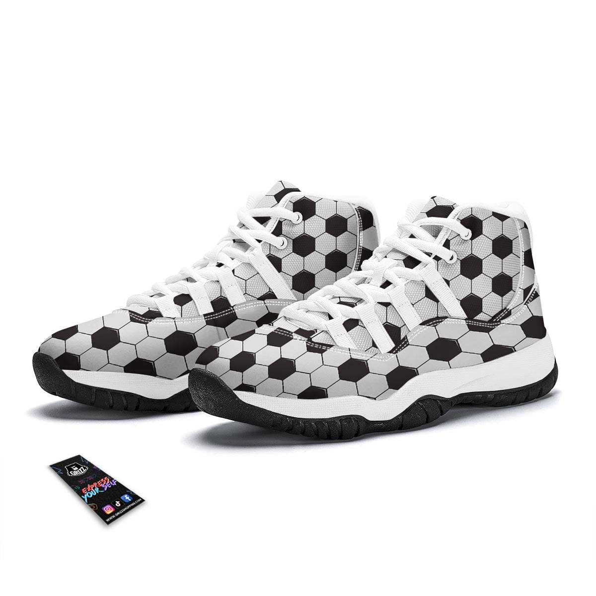 Texture Soccer Ball Print Pattern White Bball Shoes-grizzshop