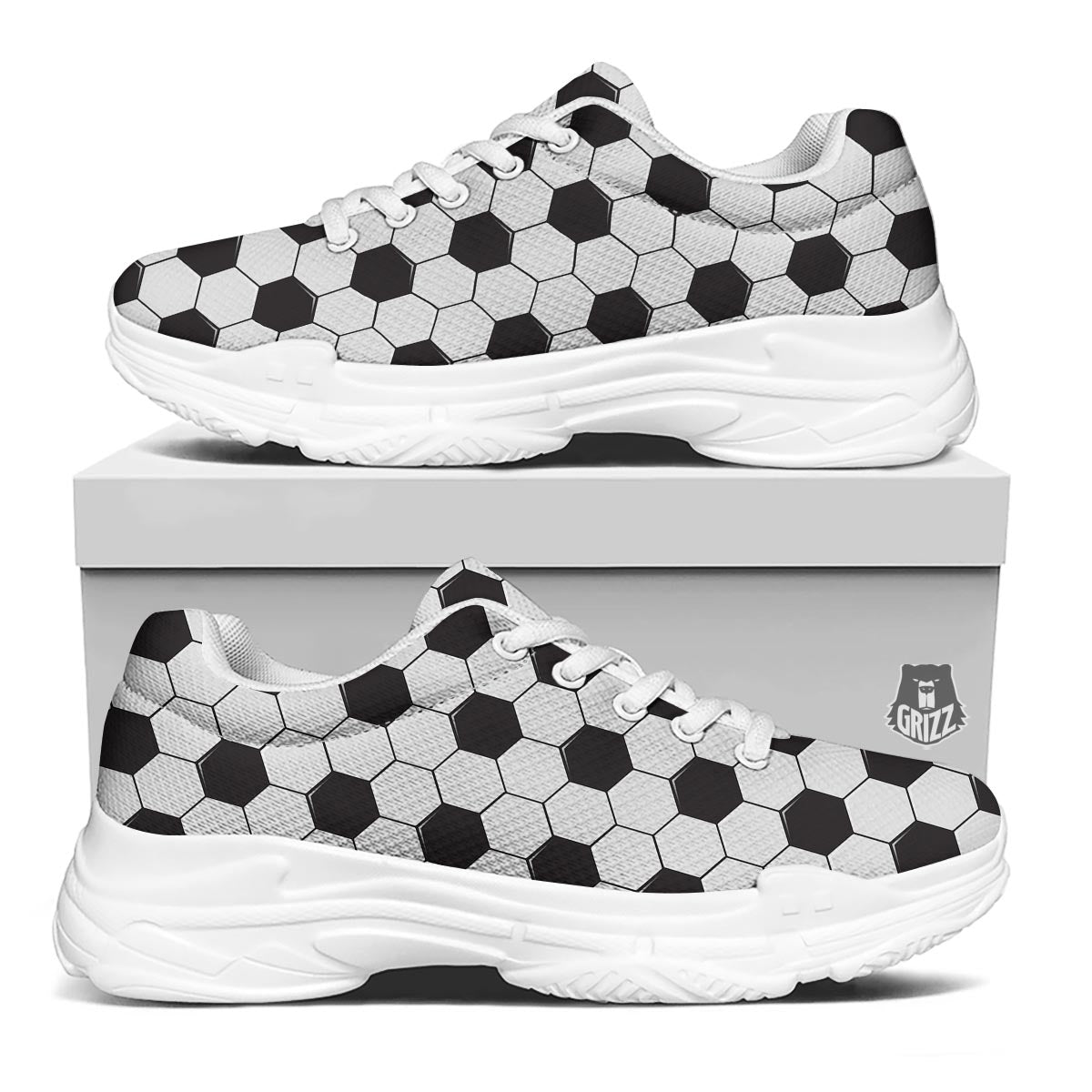 Texture Soccer Ball Print Pattern White Chunky Shoes-grizzshop