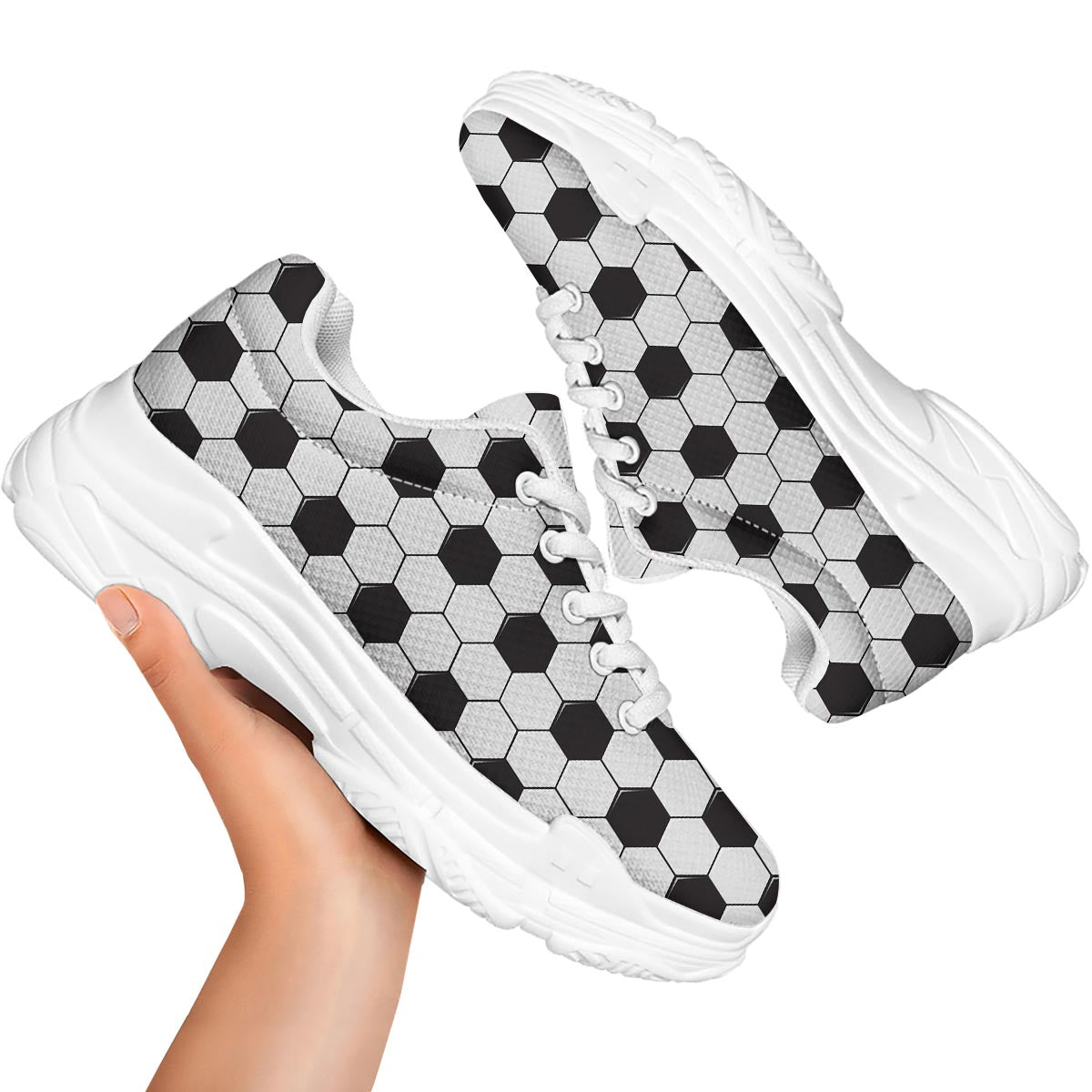 Texture Soccer Ball Print Pattern White Chunky Shoes-grizzshop