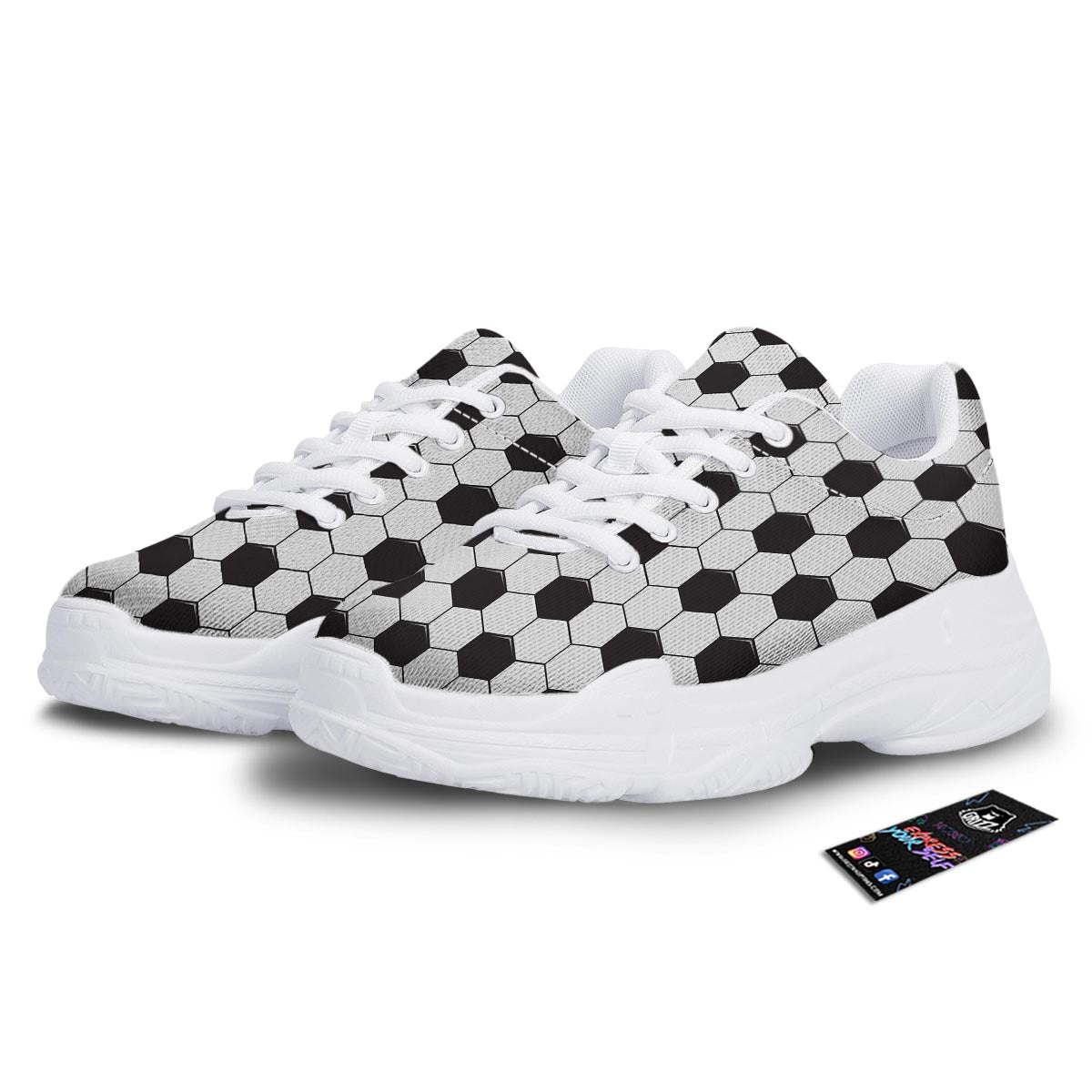 Texture Soccer Ball Print Pattern White Chunky Shoes-grizzshop