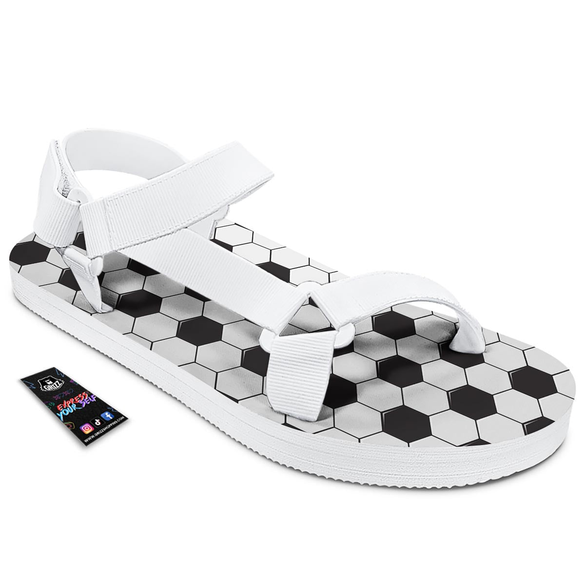 Texture Soccer Ball Print Pattern White Open Toe Sandals-grizzshop