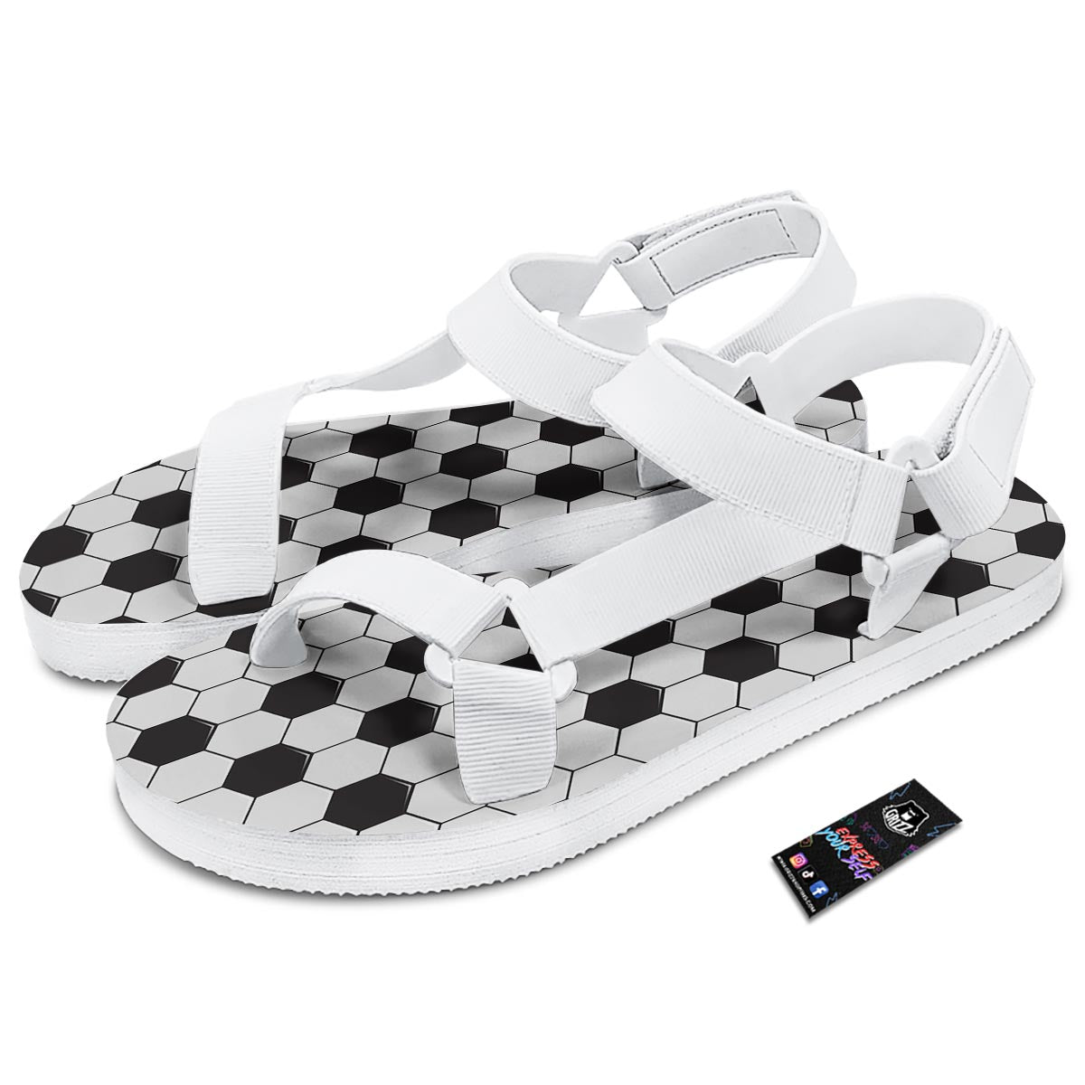 Texture Soccer Ball Print Pattern White Open Toe Sandals-grizzshop