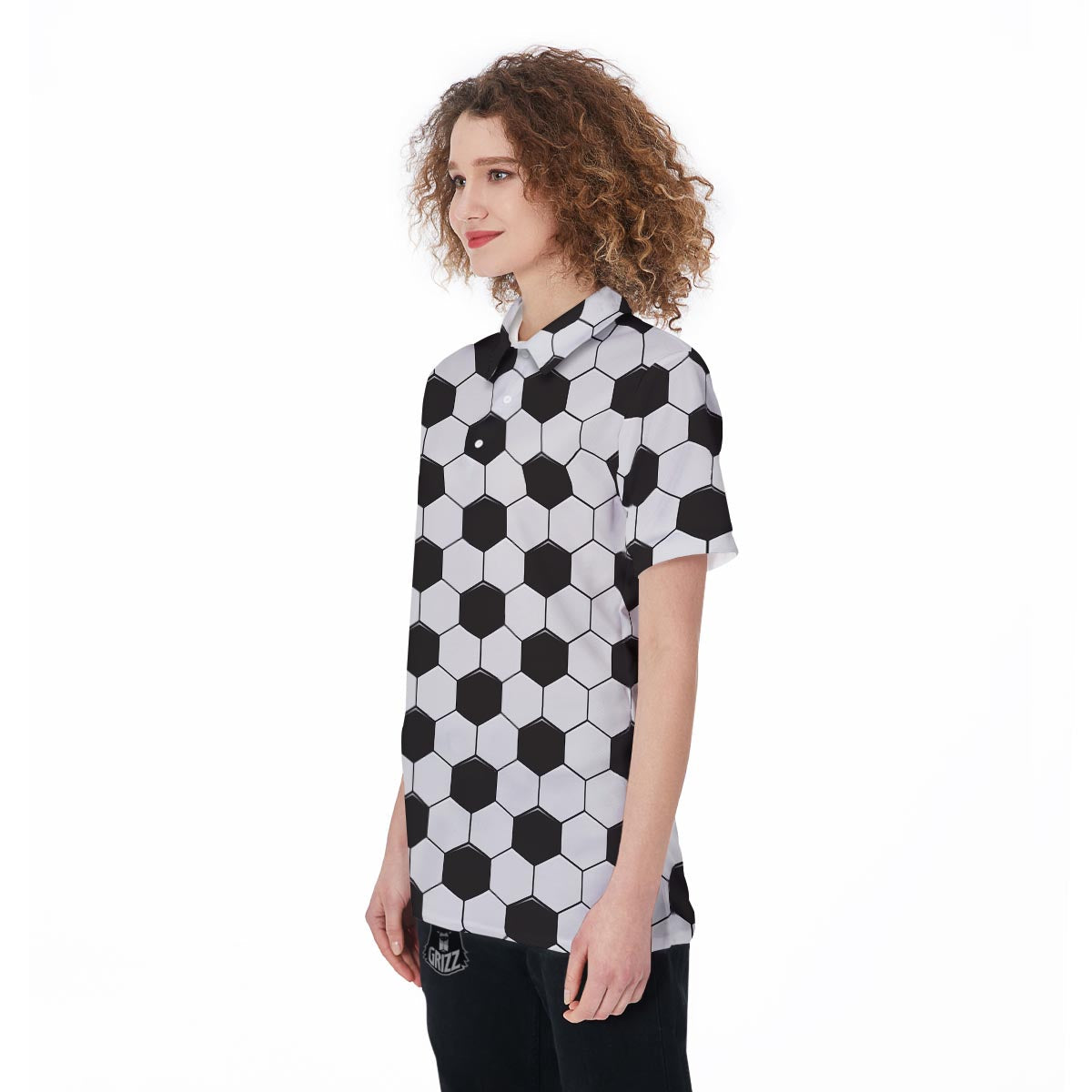 Texture Soccer Ball Print Pattern Women's Golf Shirts-grizzshop