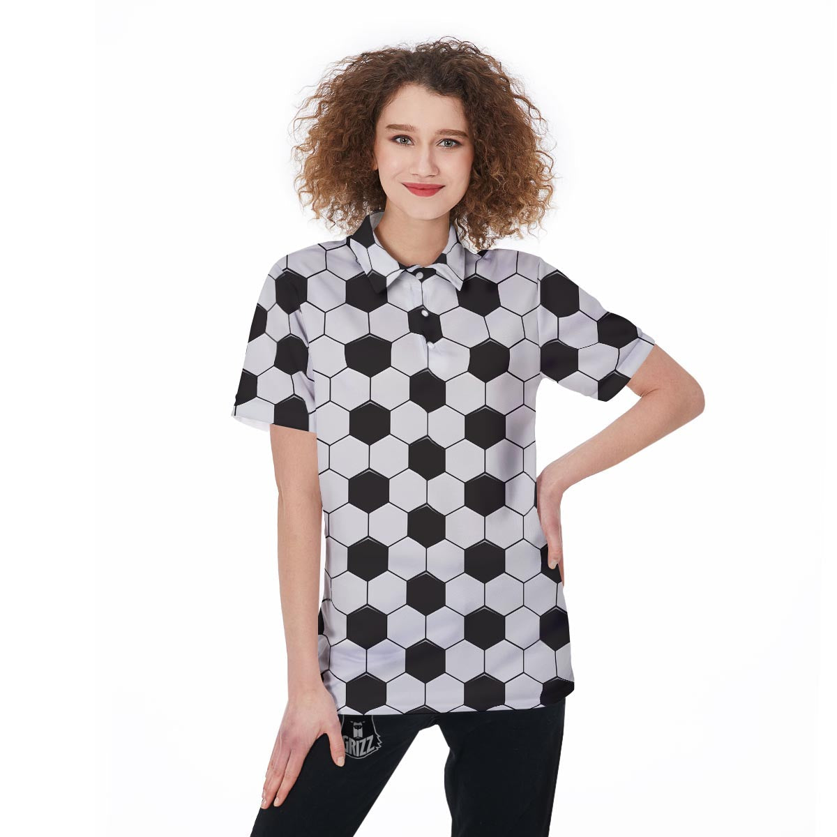 Texture Soccer Ball Print Pattern Women's Golf Shirts-grizzshop