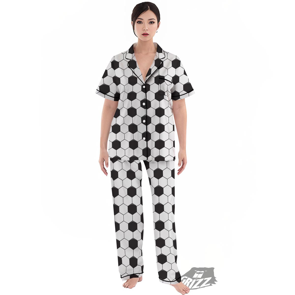 Texture Soccer Ball Print Pattern Women's Pajamas Set-grizzshop