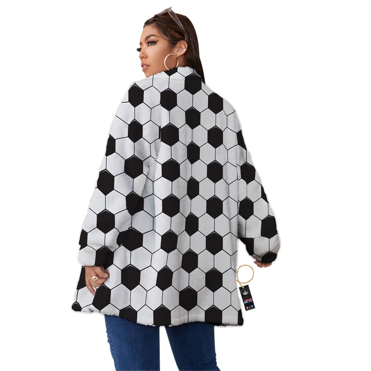 Texture Soccer Ball Print Pattern Women's Sherpa Jacket-grizzshop