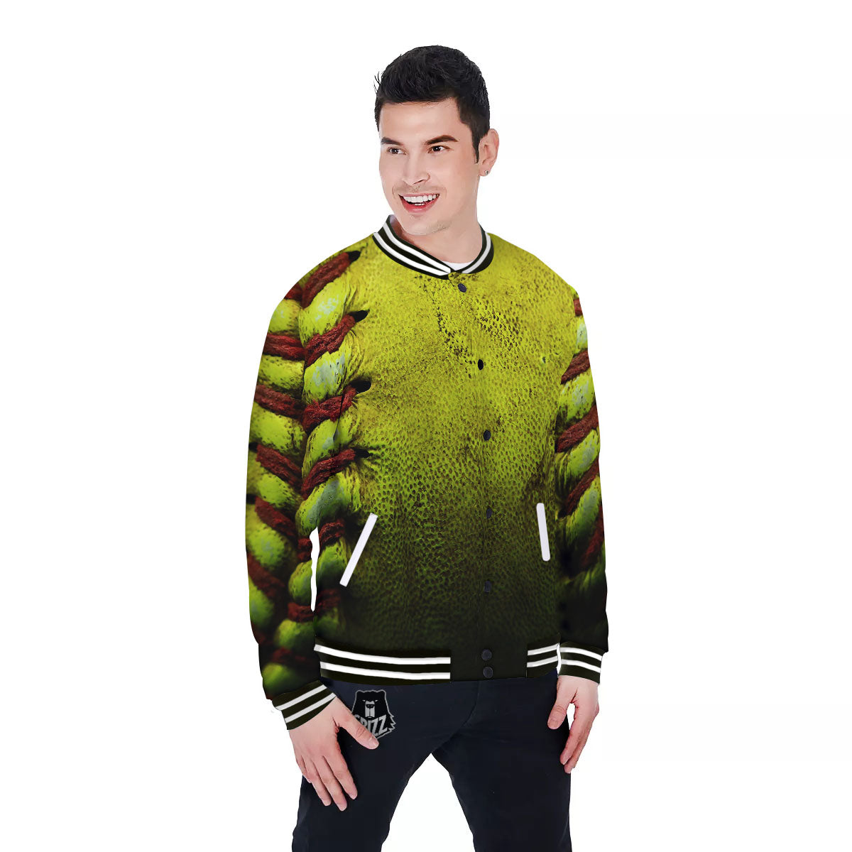 Texture Softball Ball Print Baseball Jacket-grizzshop