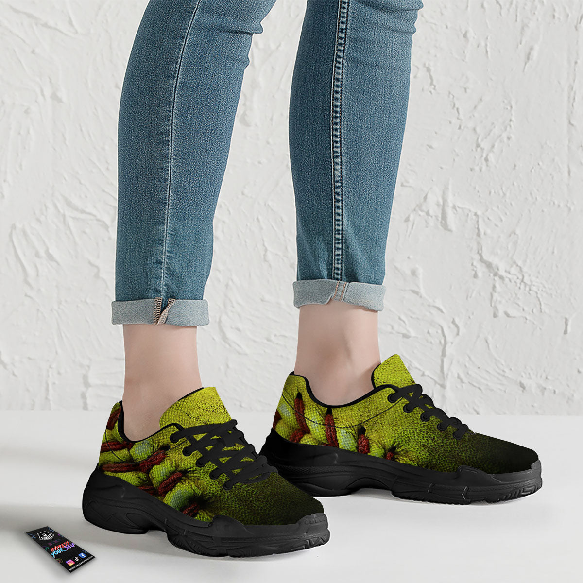 Texture Softball Ball Print Black Chunky Shoes-grizzshop