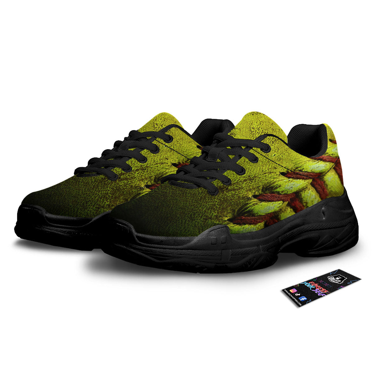 Texture Softball Ball Print Black Chunky Shoes-grizzshop