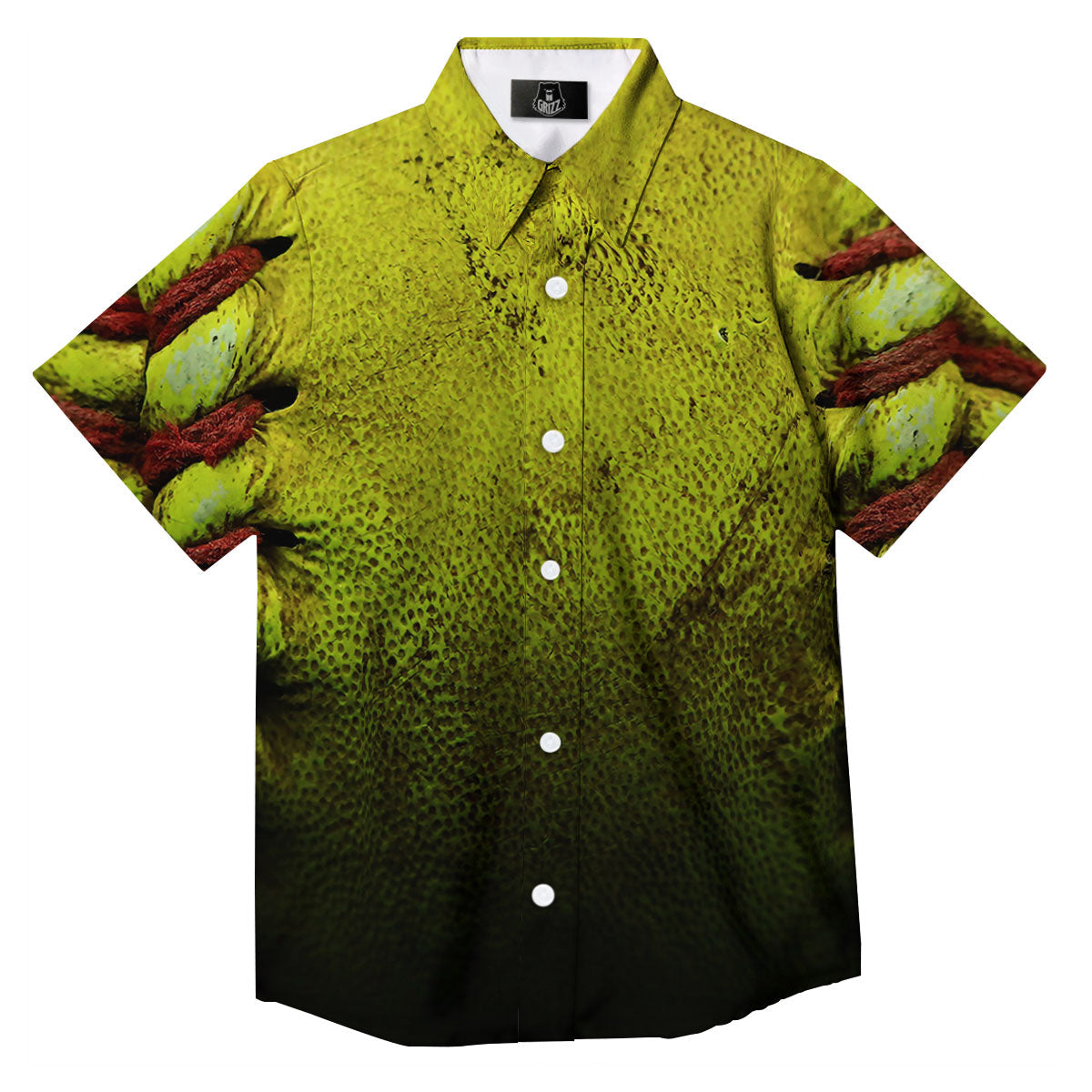 Texture Softball Ball Print Button Up Shirt-grizzshop