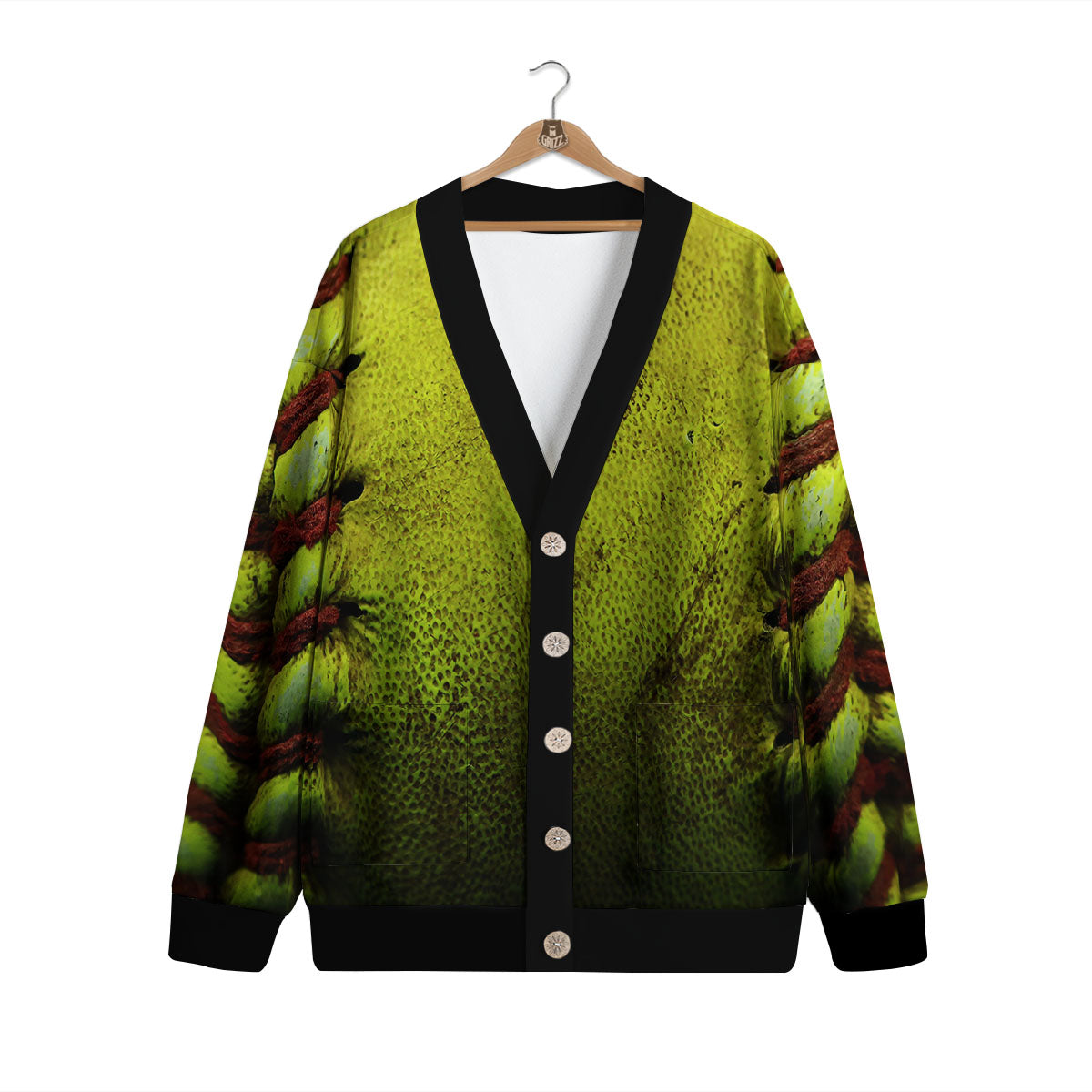 Texture Softball Ball Print Cardigan-grizzshop