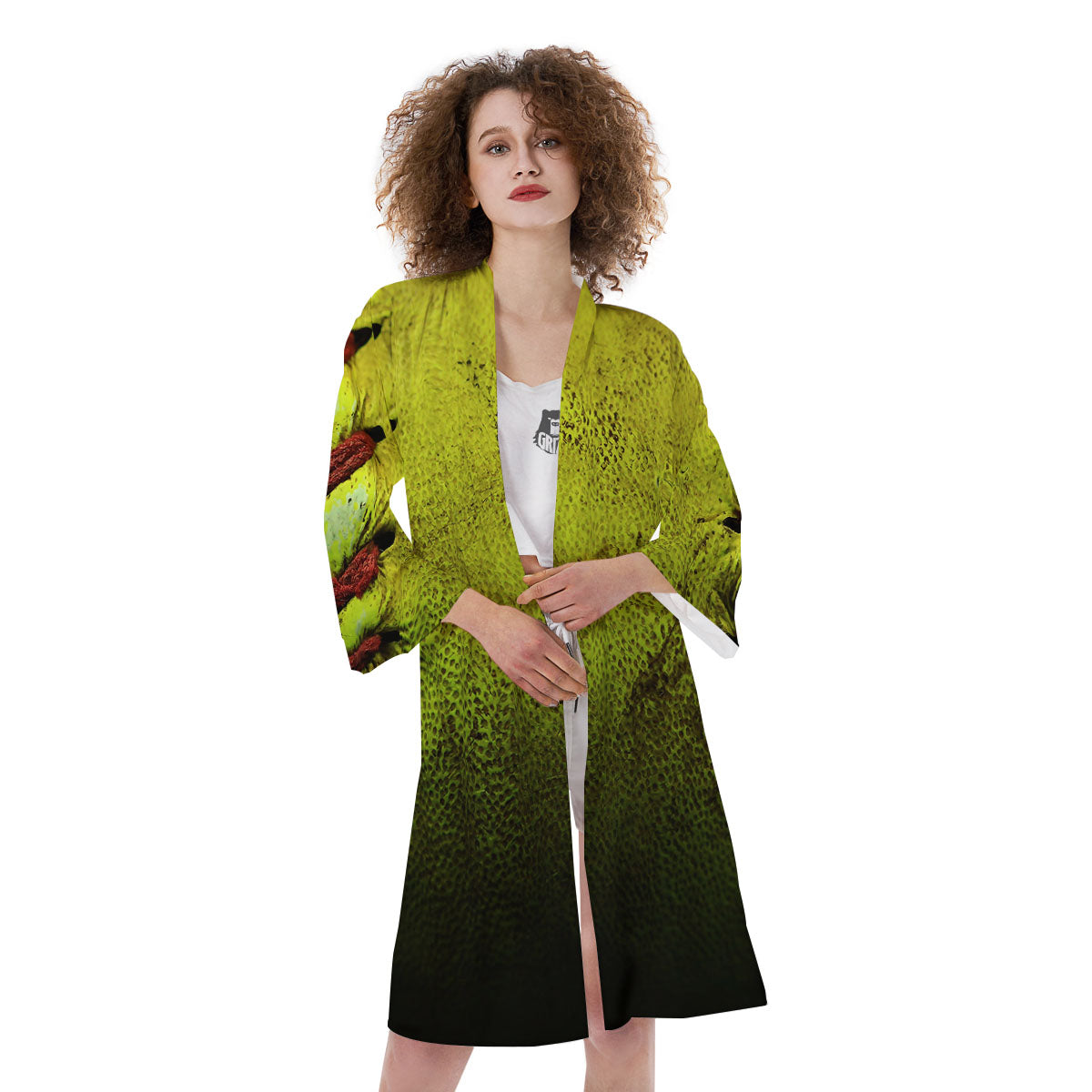 Texture Softball Ball Print Kimono-grizzshop