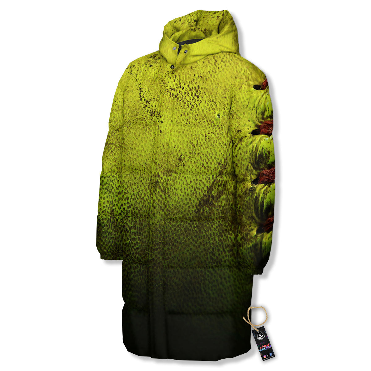 Texture Softball Ball Print Long Down Jacket-grizzshop