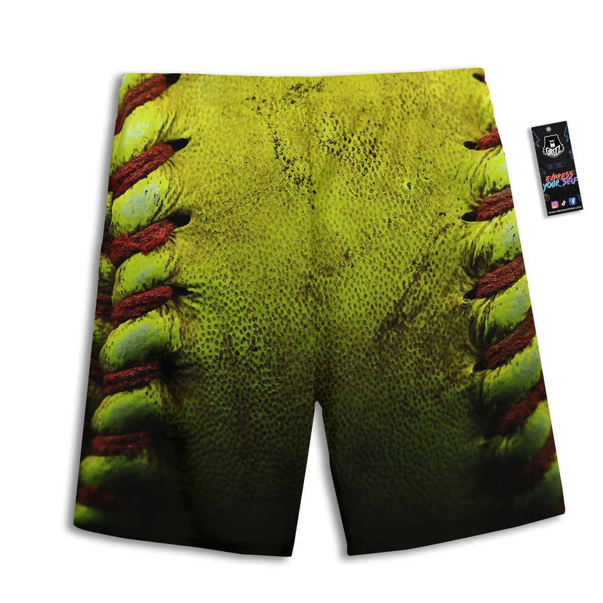 Texture Softball Ball Print Men's Athletic Shorts