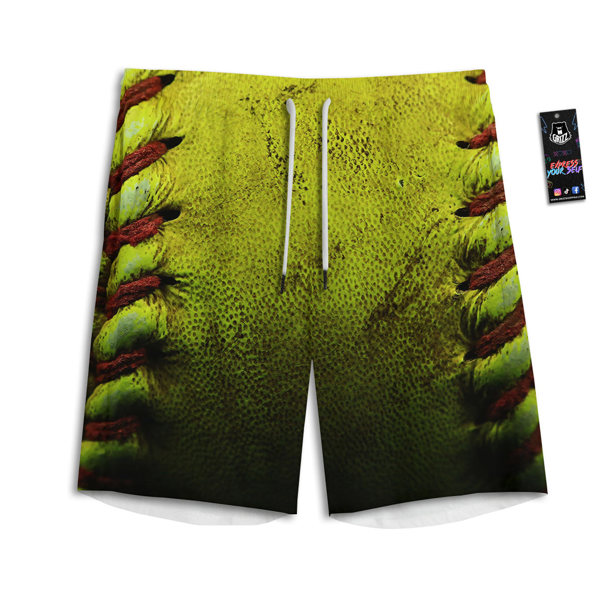 Texture Softball Ball Print Men's Athletic Shorts