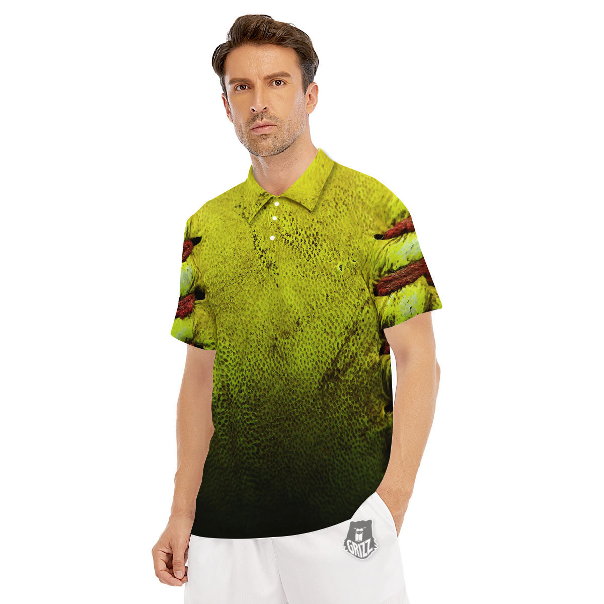 Texture Softball Ball Print Men's Golf Shirts-grizzshop