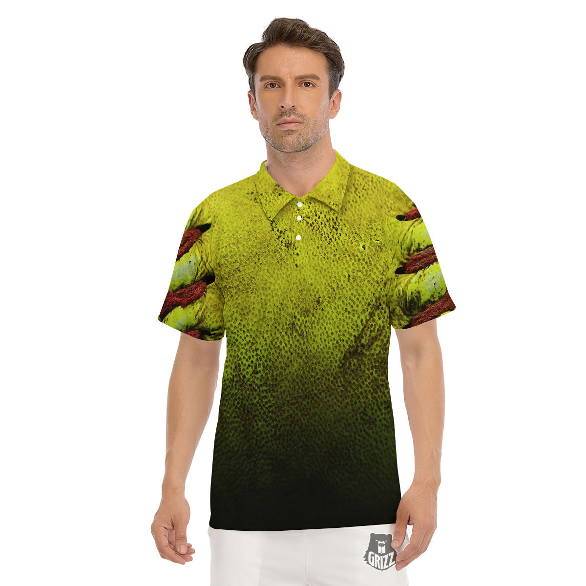 Texture Softball Ball Print Men's Golf Shirts-grizzshop