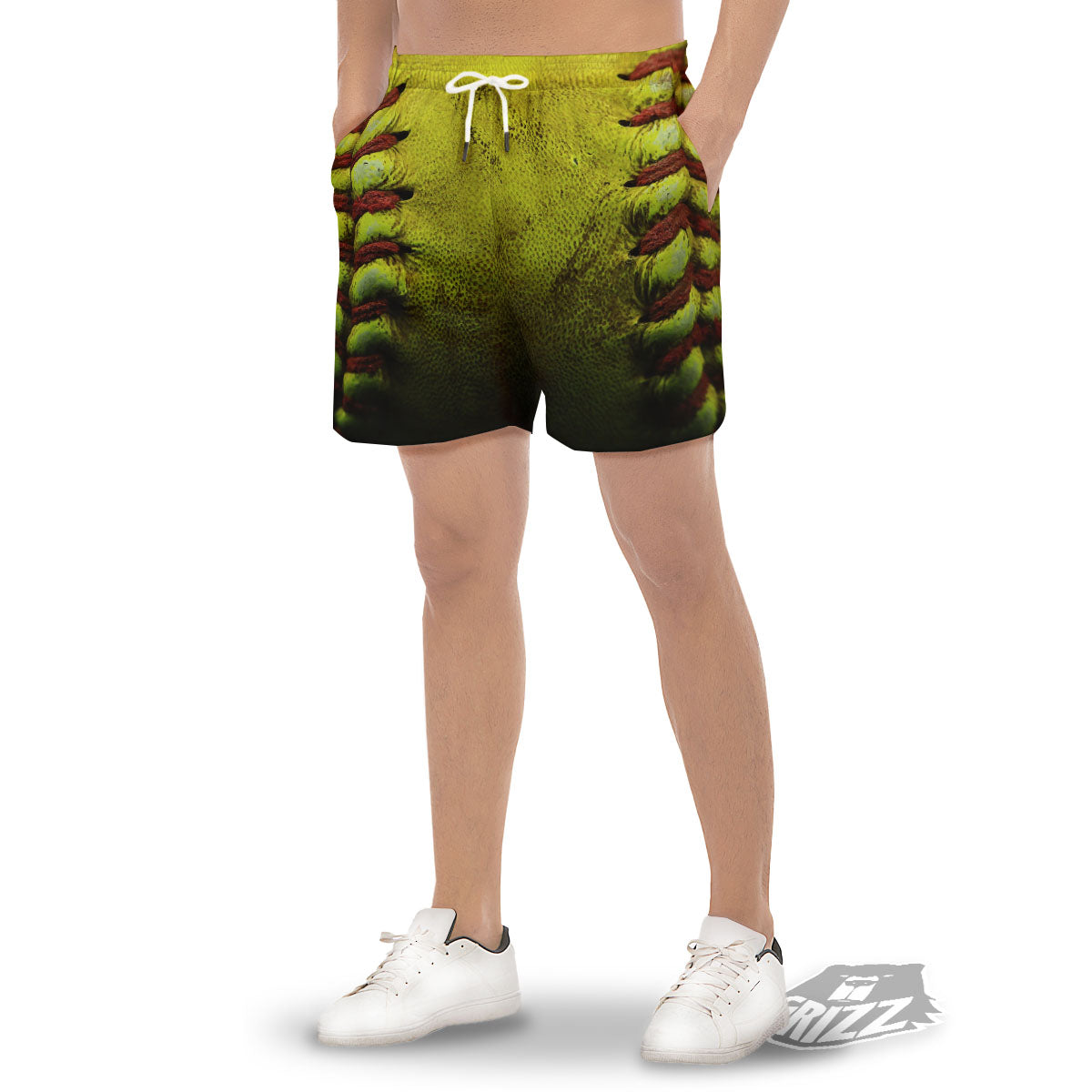 Texture Softball Ball Print Men's Gym Shorts-grizzshop