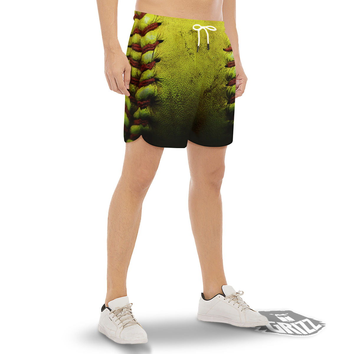 Texture Softball Ball Print Men's Gym Shorts-grizzshop