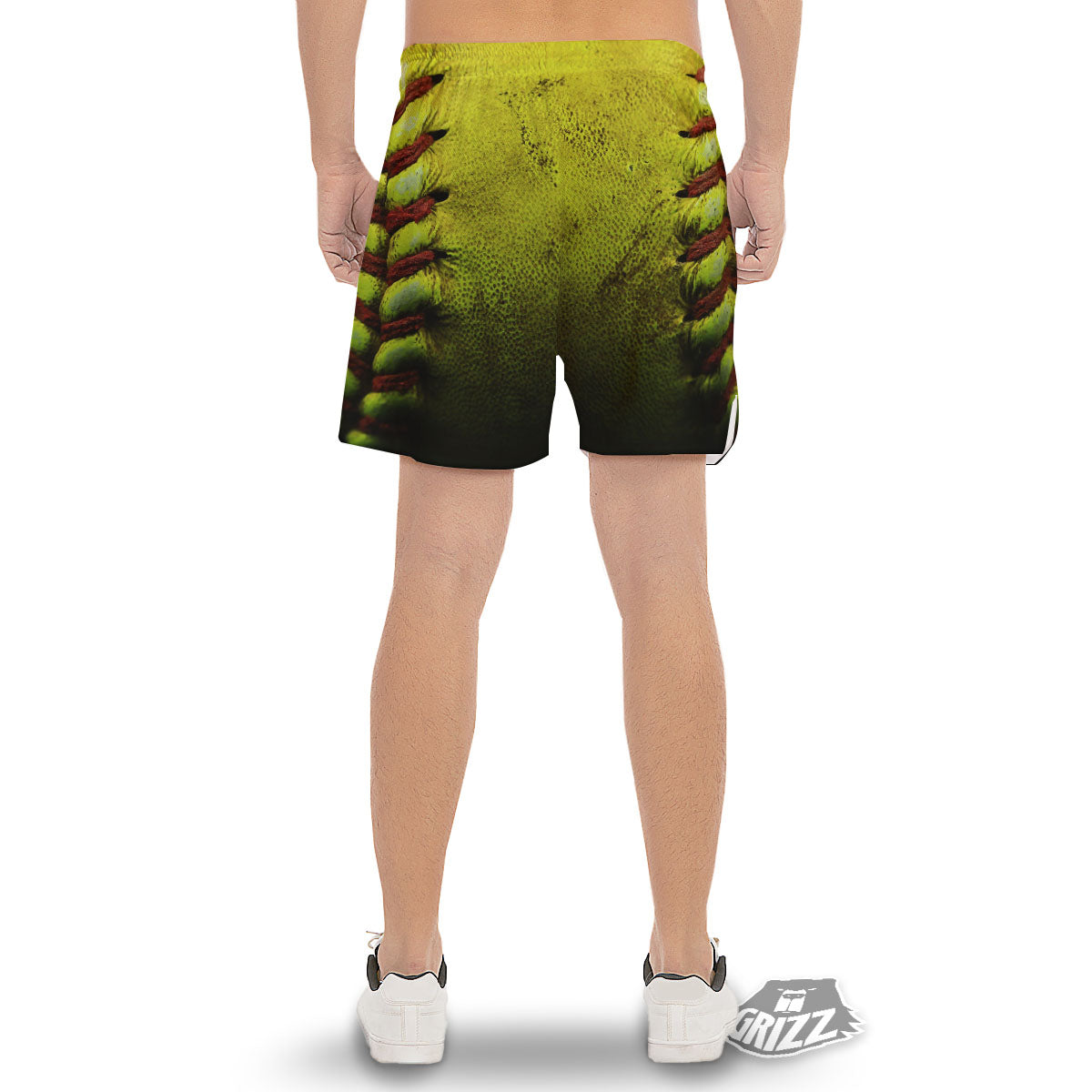 Texture Softball Ball Print Men's Gym Shorts-grizzshop